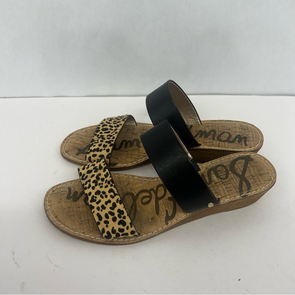 Sam Edelman Leopard & Black Double Strap Wedge Sandals